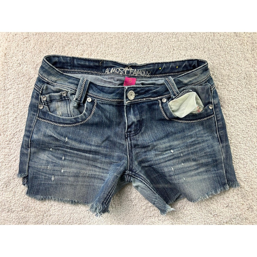 Almost Famous Shorts Womens 5 Distressed Denim Cutoff Frayed Studded Pockets